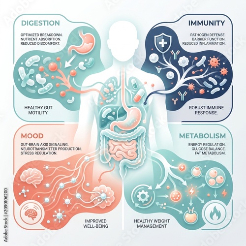 Gut Microbiome Whole Body Health Educational Infographic Layout
