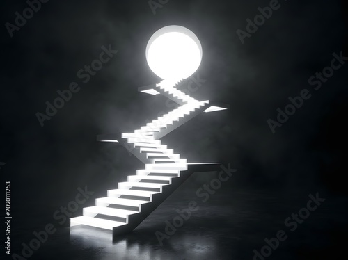 Abstract Achievement Background with Glowing Staircase and Portal