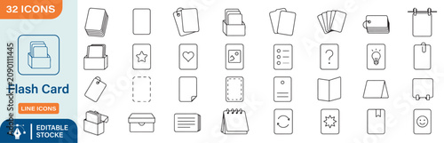 Fotografía 32 Flash Card Vector Outline Icons Set – Study Cards, Learning Materials, Memory