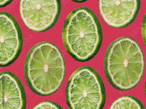 Lime slices pattern on red background for food and drink branding