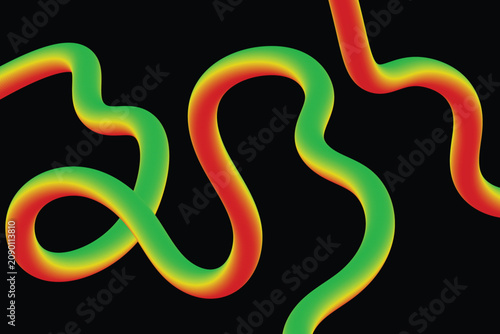 Abstract 3D Liquid Red Yellow and Green Wavy Lines on Black Background