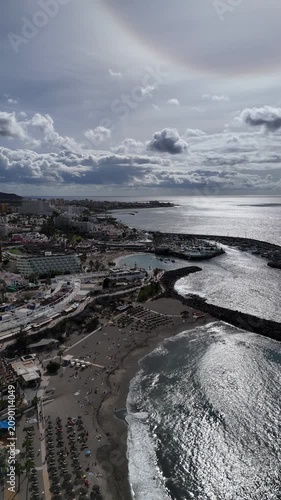 Aerial View of Playa La Pinta and Costa Adeje Tenerife Spain