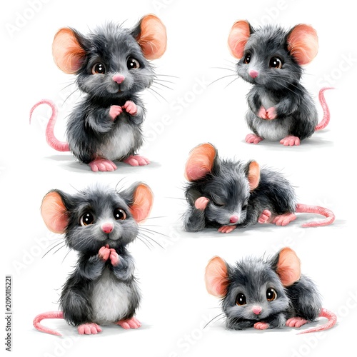 Cute Cartoon Baby Mice Collection in Various Adorable Poses