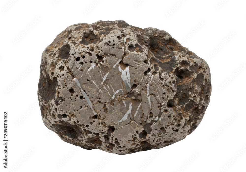 Obraz premium One single rough textured brown stone rock isolated on a plain surface for nature projects