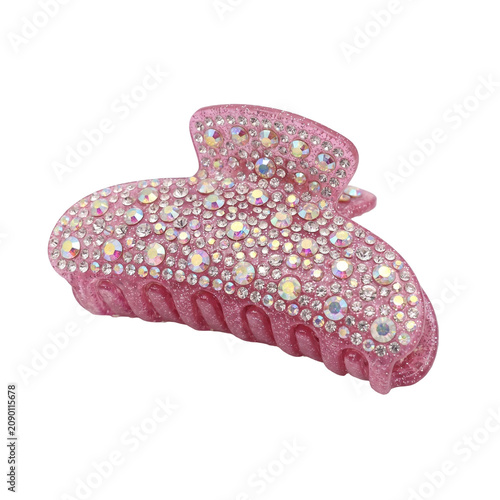 Bedazzled Pink Rhinestone Hair Claw Clip PNG Isolated on Transparent Background for Beauty, Fashion, Hairstyling, Luxury Accessories and Glamorous Designs