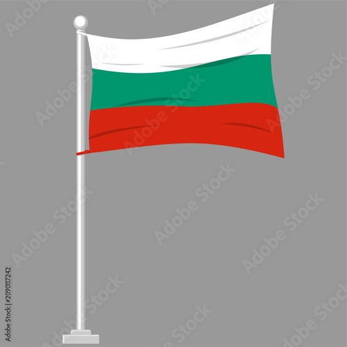 Bulgaria waving flag on metal pole with white green red horizontal stripes texture, for national celebration website backdrop design and commercial country identity decoration