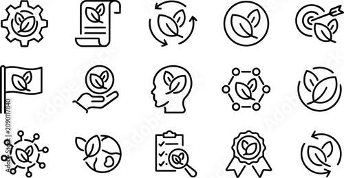 Sustainability and environmental protection line icon collection