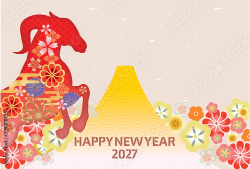 未年, 年賀状, 2027, 羊, 未, 2027年賀状, 未年賀状, 年賀はがき, 筆, 筆書き, 水彩, 手描き, 筆文字, テンプレート, ひつじ年, ひつじ, ビジネス, ベクター, イラスト,羊年, お正月, はがき, 干支, 和風, 和柄, 年賀, 新年, 謹賀新年, １月, 正月, 2027年, 元旦, 手書き, 日本