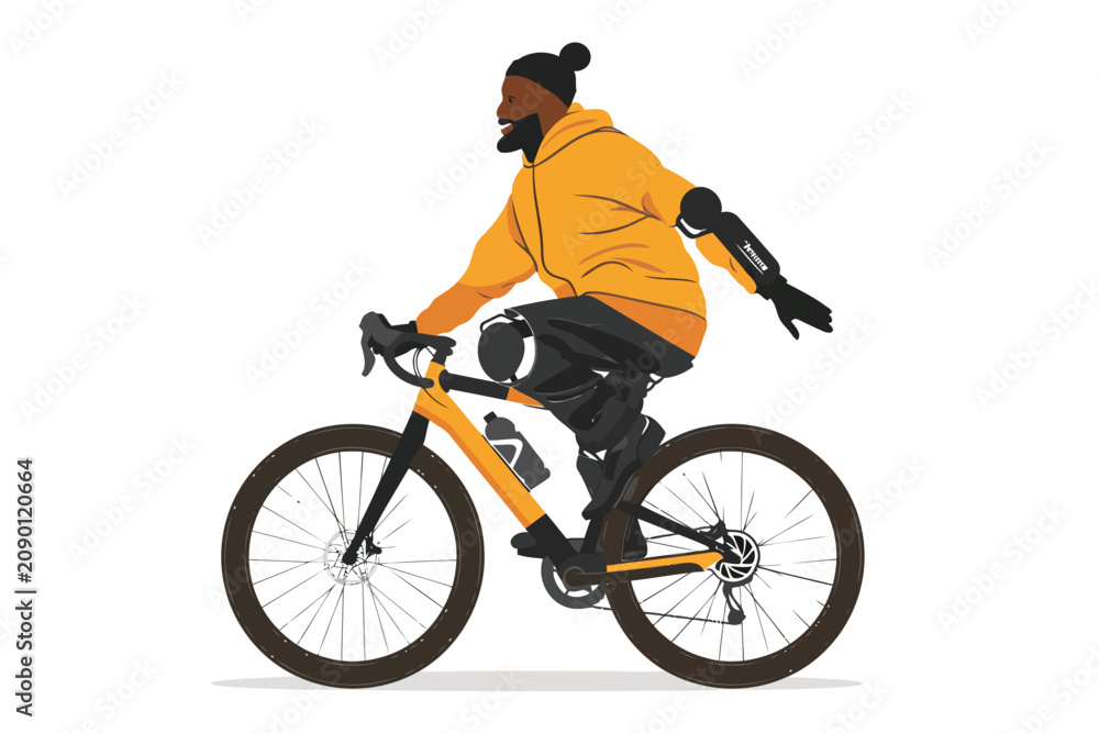 Obraz premium person with prosthetic arm riding bycicle isolated