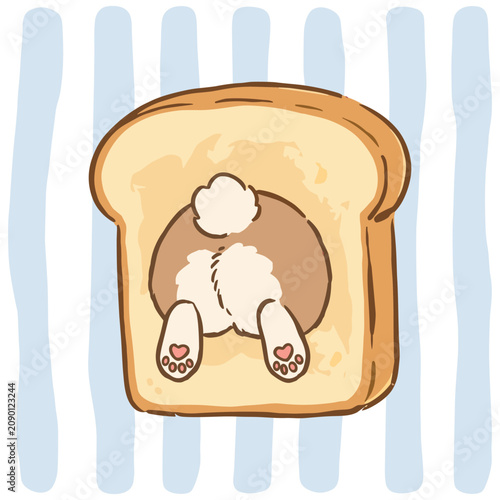 Cute Kawaii Animal Butt in a Bread Slice Toast Illustration