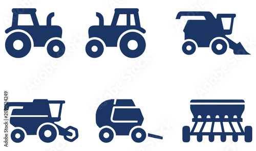 Photos Agricultural Machinery Icons A Collection Of Blue Farm Tractor Silhouettes On Wh