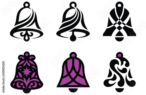 Obraz na plátne Floral bell ornaments in vector style featuring intricate designs and vibrant pu