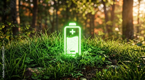 Green Battery Charging in Nature – Eco-Friendly Renewable Energy Concept