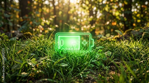 Green Battery Charging in Nature – Eco-Friendly Renewable Energy Concept