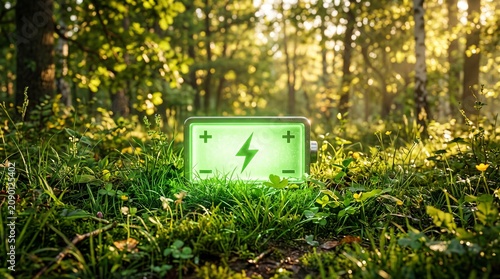 Green Battery Charging in Nature – Eco-Friendly Renewable Energy Concept