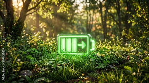 Green Battery Charging in Nature – Eco-Friendly Renewable Energy Concept