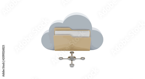 Vector illustration of cloud storage icon with a folder and network connection on a transparent background