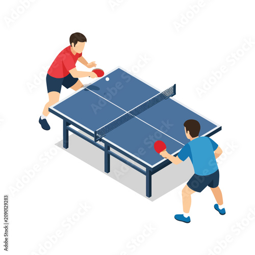 Tableau sur toile Two players competing in a table tennis match.