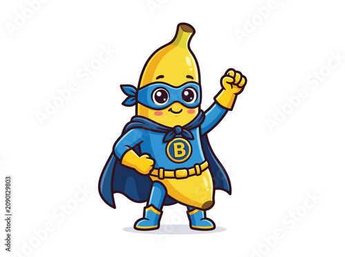 Cartoon Banana Superhero Character in Costume.