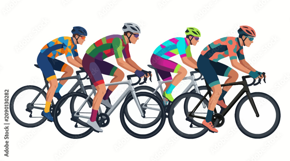 Fototapeta premium Professional cyclists in colorful gear racing in a peloton