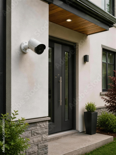 Home Security Camera Installed Outside Modern House