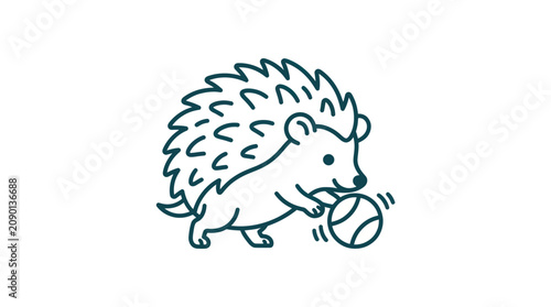 Vászonkép Hedgehog playing with a ball outside.