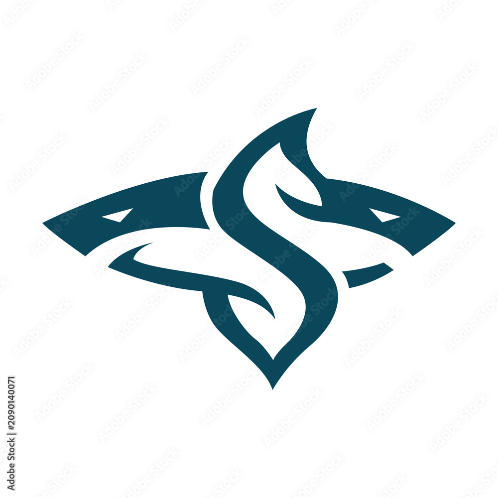 Fototapeta premium Letter S Shark Logo Design Vector Template Geometric Dual Fish Icon