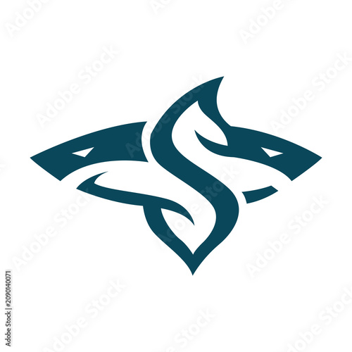 Εκτύπωση καμβά Letter S Shark Logo Design Vector Template Geometric Dual Fish Icon