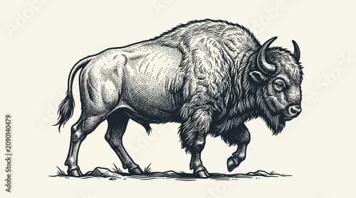 Tableau sur toile Majestic Bison Illustration, Vintage Sketch Style, American Wildlife