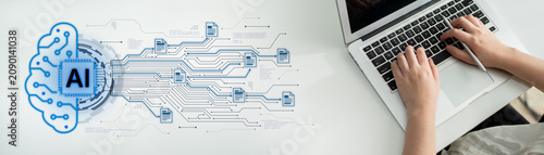 Foto Artificial intelligence using AI neural processing and circuit to transform AI data into actionable output by smart automated AI reasoning science