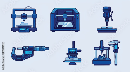 Fotografie Industrial machinery and tools icons set.