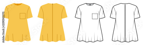 Obraz na plátně Short sleeve top flared hem chest pocket detail, relaxed silhouette clean neckline