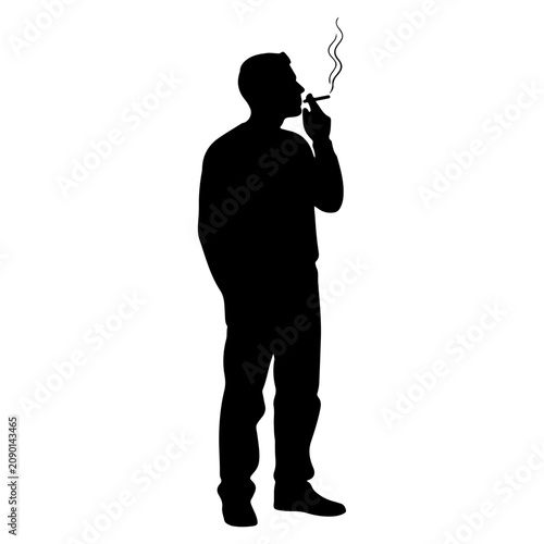 фотографія Silhouette of Man Smoking Cigarette with Smoke Rising.