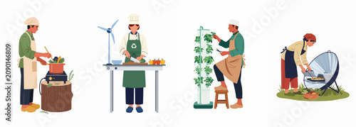 Vászonkép Sustainable and Eco-Friendly Cooking Practices Illustration Featuring Solar Powe