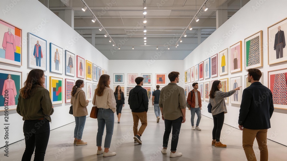 Fototapeta premium People viewing art in gallery