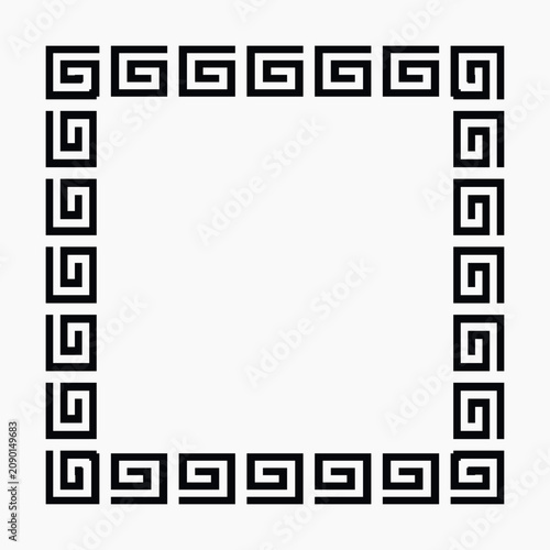 Classic Greek key vector frame with a linear black geometric meander border isolated on a white background. Traditional ancient Roman rectangular border for certificates, photo framing, and graphic de