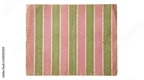 Vintage striped fabric with pastel pink and green tones.