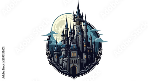 Foto Mystical castle illustration with moonlit night sky