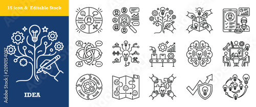 Creative tree of innovation icons for business development and strategic design thinking.