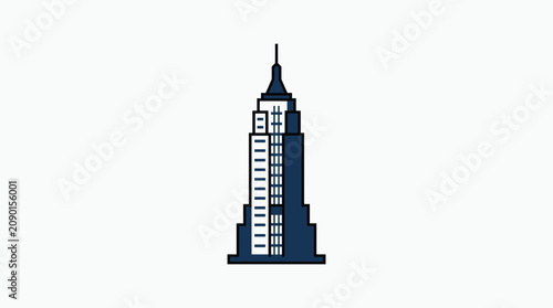 Fotografie Stylized Art Deco Skyscraper Icon on White Background, Minimalist City Building