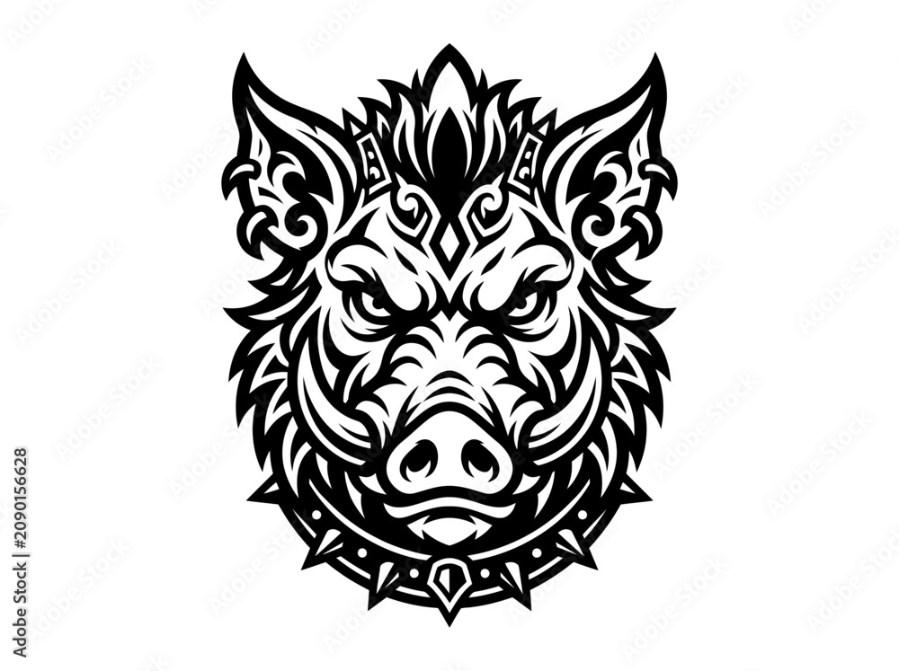 Obraz premium Wild Boar Head Tattoo Style Vector Art