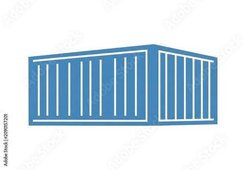 Blue Shipping Container Illustration Isolated White.