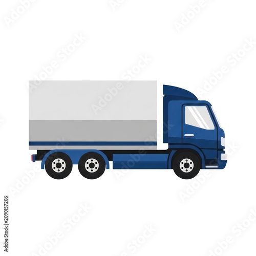 Blue Delivery Truck with White Trailer.
