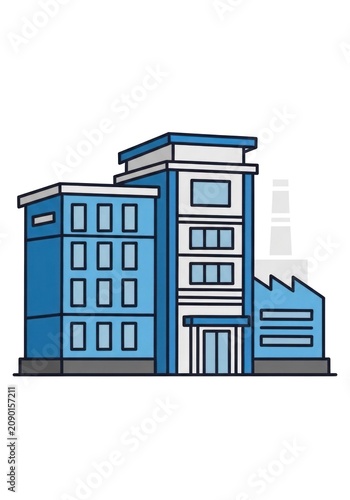 Modern Office Building Illustration with Blue Facade.
