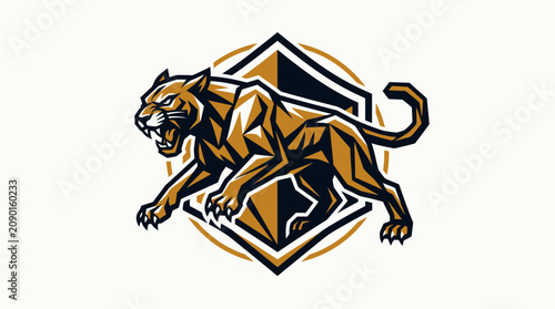 Photography Aggressive Panther Logo, Wild Cat Mascot, Geometric Polygon Style