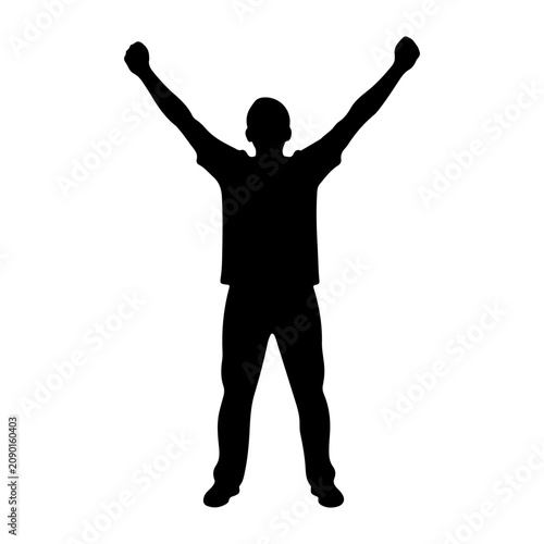 Foto Silhouette of Person with Arms Raised in Victory Pose.
