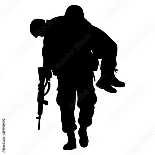 Konstfotografi Military Soldier Carrying Child in Uniform Silhouette.