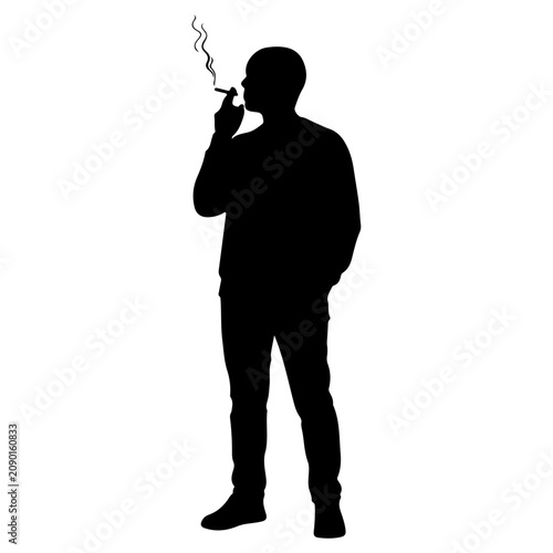 Foto Silhouette of Man Smoking Cigarette in Black and White.