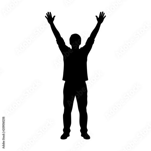 Bilde på lerret Silhouette of Person with Raised Arms in Victory Pose.
