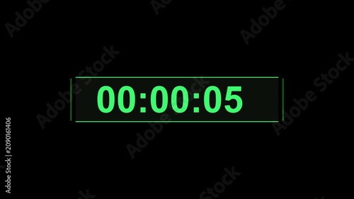 A digital display shows a green neon timer counting down the seconds to zero, indicating a time limit, countdown, or urgent deadline.